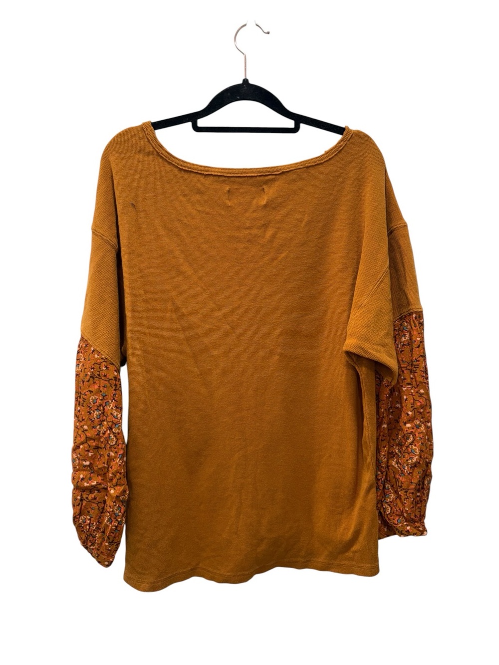 Anthropologie Knit V-Neck Top with Floral Balloon Sleeves - Rust. PTP is 22 - Picture 4 of 8